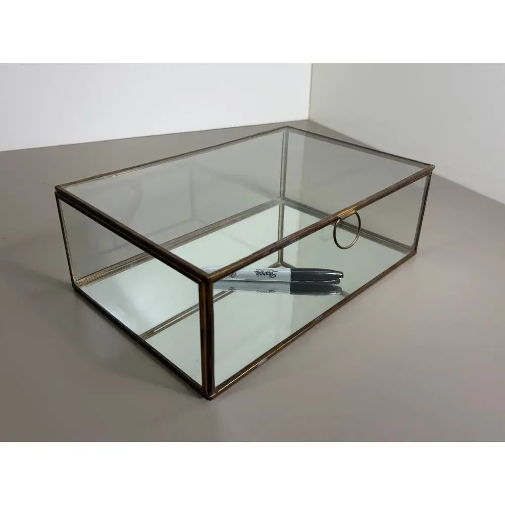 Pottery Barn Callie Glass + Brass Desk Box Display Case, 12x8 Retired - India